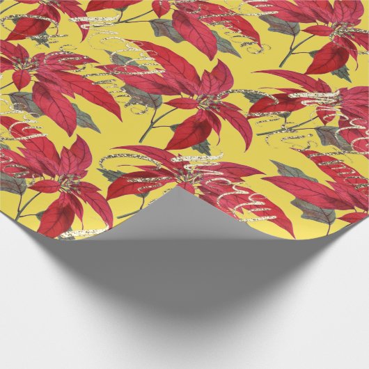 Frohe Weihnachten Gold Glitzer Script Blumengelb Geschenkpapier (Ecke)