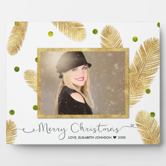 Frohe Weihnachten Gold Glitzer Script - Foto Plaqu Fotoplatte (Vorderseite)