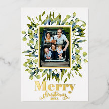 Frohe Weihnachten Gold Green Blue Foliage Foto