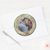 Frohe Weihnachten Gold & Green Glitzer Custom Foto Runder Aufkleber (Umschlag)