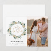 Frohe Weihnachten Gold Greenery Wreath Gruß Mitteilungskarte (Vorne/Hinten)