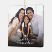 Frohe Weihnachten Gold Heart Modernes Script Foto Keramikornament (Links)