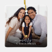 Frohe Weihnachten Gold Heart Modernes Script Foto Keramikornament (Vorderseite)