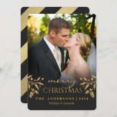 Frohe Weihnachten Gold Holly Holiday Foto Card (Vorne/Hinten)