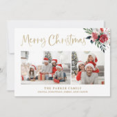 Frohe Weihnachten | Gold mit zwei Fotos und Blume (Vorderseite)