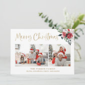 Frohe Weihnachten | Gold mit zwei Fotos und Blume (Stehend Vorderseite)