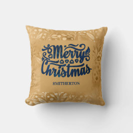 Frohe Weihnachten Gold Navy Blue Pinselschrift Nam Kissen