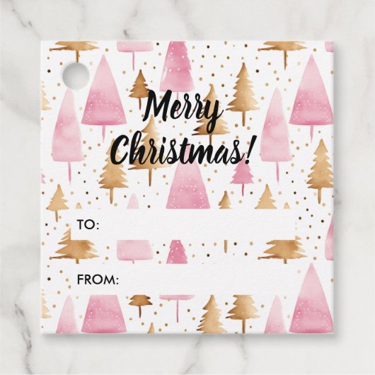 Frohe Weihnachten Gold Pink Tree Geschenkanhänger (Vorderseite)