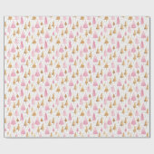 Frohe Weihnachten Gold Pink Tree Geschenkpapier (Flach)