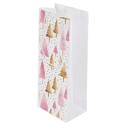 Frohe Weihnachten Gold Pink Tree Geschenktüte Für Weinflaschen (Vorderseite Schrägansicht)