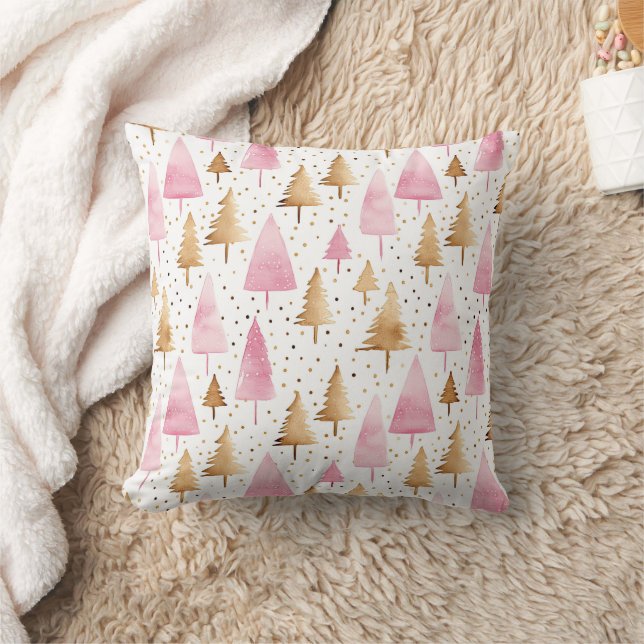 Frohe Weihnachten Gold Pink Tree Kissen (Decke)
