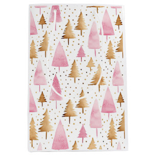 Frohe Weihnachten Gold Pink Tree Mittlere Geschenktüte