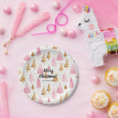 Frohe Weihnachten Gold Pink Tree Pappteller (Party)