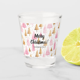Frohe Weihnachten Gold Pink Tree Schnapsglas