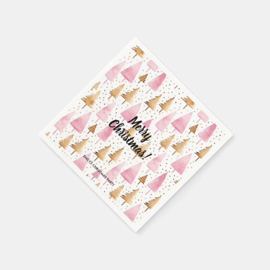 Frohe Weihnachten Gold Pink Tree Serviette (Ecke)