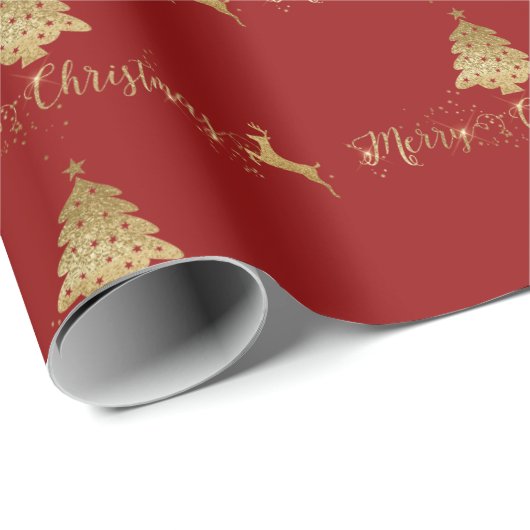 Frohe Weihnachten Gold Red Pattern Typografie Geschenkpapier (Rolleneckpunkt)