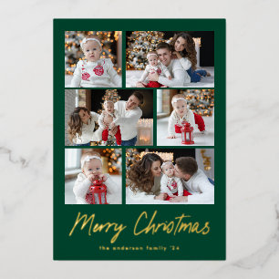 Frohe Weihnachten Gold Schrift 6 Foto-Collage Folien Feiertagskarte