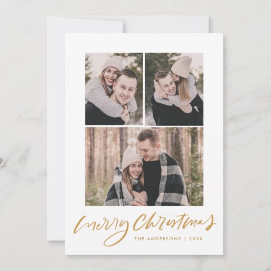 Frohe Weihnachten Gold Script 3 Foto Collage (Vorderseite)