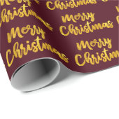Frohe Weihnachten Gold Script Burgundy Maroon Geschenkpapier (Rolleneckpunkt)