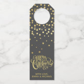 Frohe Weihnachten - Gold Script & Confetti Flaschenanhänger (Vorderseite)