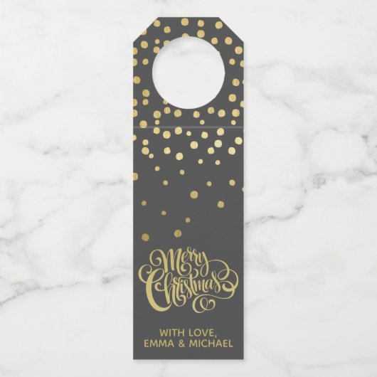Frohe Weihnachten - Gold Script & Confetti Flaschenanhänger (Rückseite)