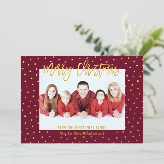 Frohe Weihnachten Gold Script Dot Personalisiertes (Stehend Vorderseite)