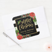 Frohe Weihnachten Gold Script Lettering Blumendeko Quadratischer Aufkleber (Umschlag)