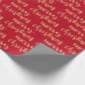 Frohe Weihnachten Gold Script Red Holiday Geschenkpapier (Ecke)