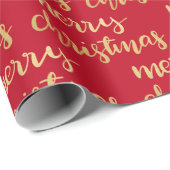 Frohe Weihnachten Gold Script Red Holiday Geschenkpapier (Rolleneckpunkt)