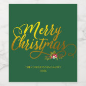 Frohe Weihnachten Gold Script Red Holly Weinetikett (Einzelnes Label)