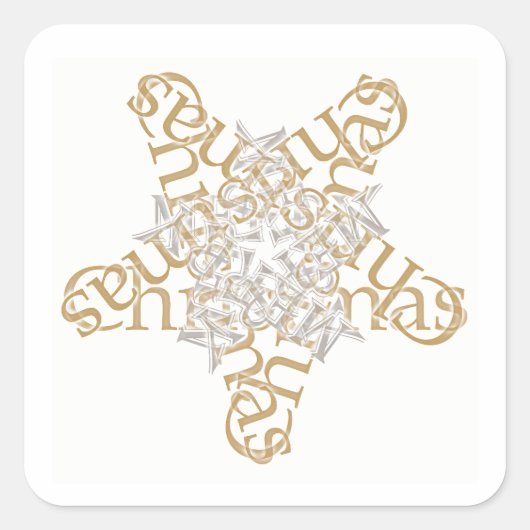 Frohe Weihnachten, Gold & Silver Calligrafy Star Quadratischer Aufkleber (Vorderseite)