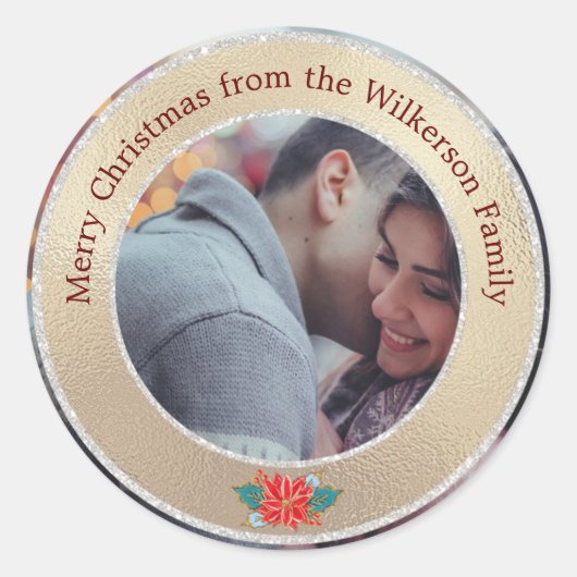 Frohe Weihnachten Gold & Silver Custom Foto Runder Aufkleber (Vorderseite)