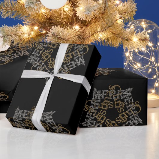Frohe Weihnachten Gold & Silver Star, Black Large Geschenkpapier (Feiertage)