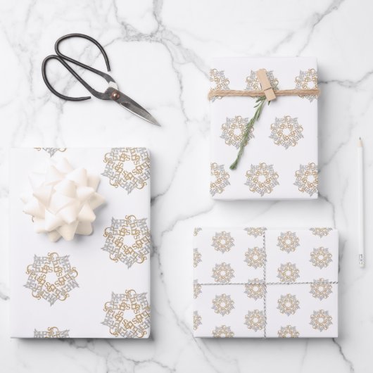 Frohe Weihnachten Gold & Silver Star, White Geschenkpapier Set (Vorderseite)