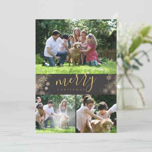 Frohe Weihnachten Gold Snowflake Foto Collage (Stehend Vorderseite)