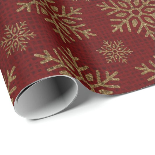 Frohe Weihnachten Gold Snowflake Red Geschenkpapier (Rolleneckpunkt)