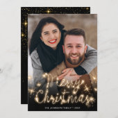 Frohe Weihnachten Gold Sparkle Script FOTO Gruß (Vorne/Hinten)