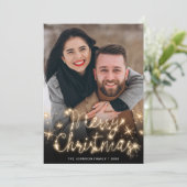 Frohe Weihnachten Gold Sparkle Script FOTO Gruß (Stehend Vorderseite)