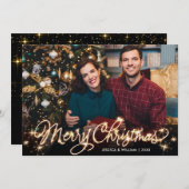 Frohe Weihnachten Gold Sparkle Script FOTO Gruß (Vorne/Hinten)