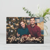 Frohe Weihnachten Gold Sparkle Script FOTO Gruß (Stehend Vorderseite)