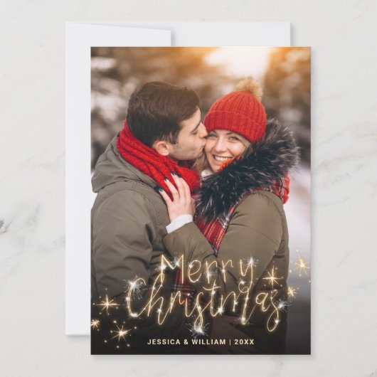 Frohe Weihnachten Gold Sparkle Script FOTO Gruß (Vorderseite)