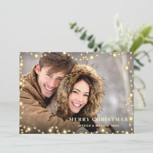 Frohe Weihnachten Gold Sparkle Script FOTO Gruß (Stehend Vorderseite)