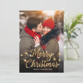 Frohe Weihnachten Gold Sparkle Script FOTO Gruß (Stehend Vorderseite)