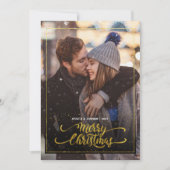 Frohe Weihnachten Gold Sparkle Script FOTO Gruß Einladung (Vorderseite)