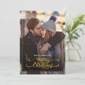 Frohe Weihnachten Gold Sparkle Script FOTO Gruß Einladung (Stehend Vorderseite)