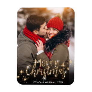 Frohe Weihnachten Gold Sparkle Script FOTO Gruß Magnet