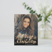 Frohe Weihnachten Gold Sparkle Script FOTO Gruß Postkarte (Stehend Vorderseite)