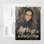 Frohe Weihnachten Gold Sparkle Script FOTO Gruß Postkarte (Vorne/Hinten)