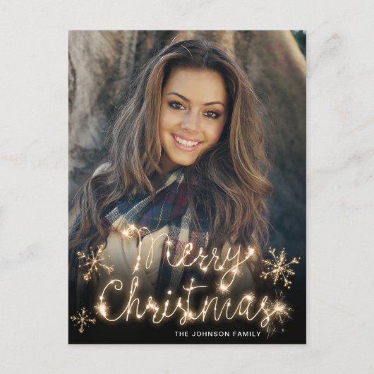 Frohe Weihnachten Gold Sparkle Script FOTO Gruß Postkarte (Vorderseite)