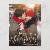 Frohe Weihnachten Gold Sparkle Script FOTO Gruß Postkarte (Vorderseite)